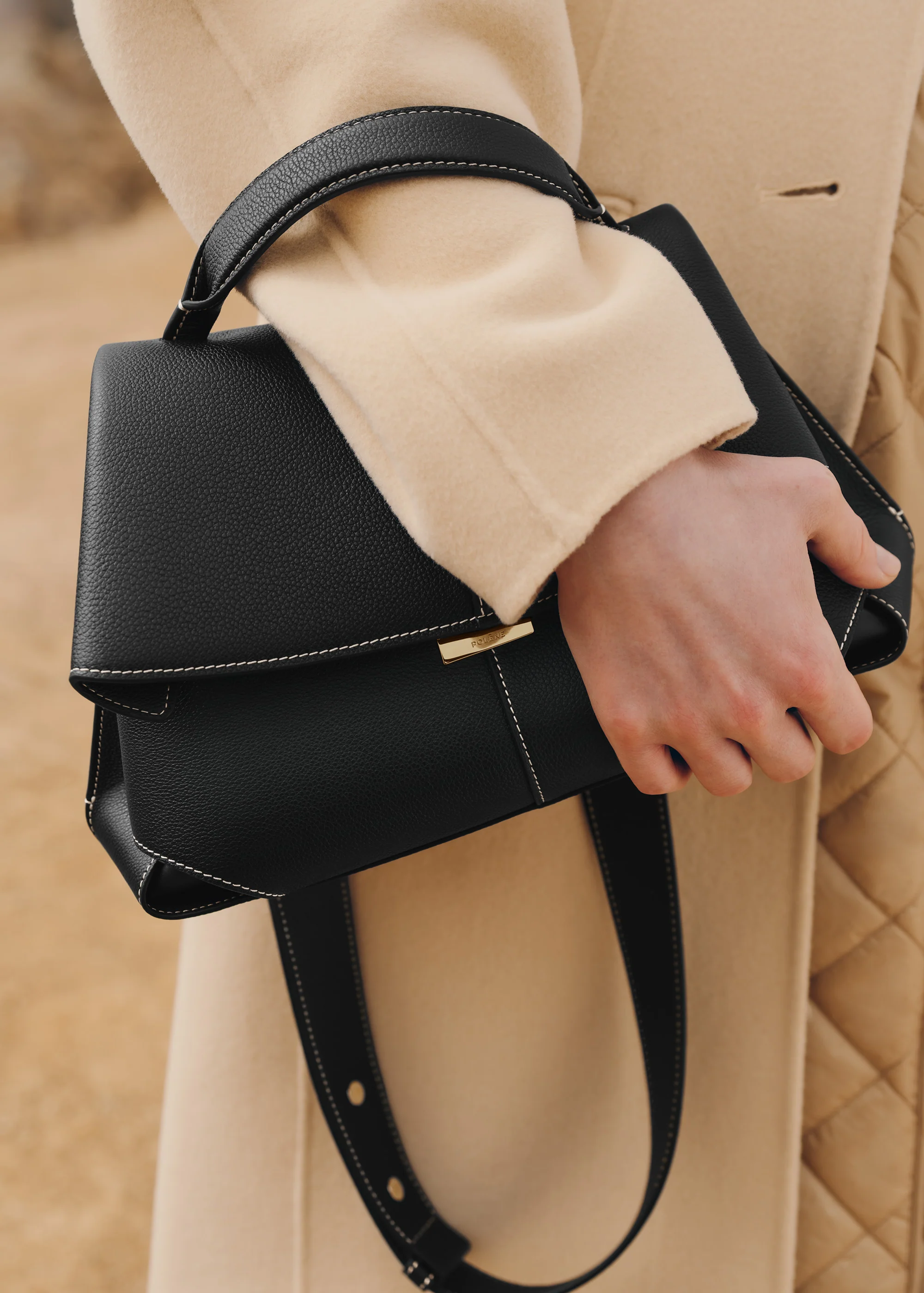 Mokki - Textured Black with Ecru Stitching - Image 6