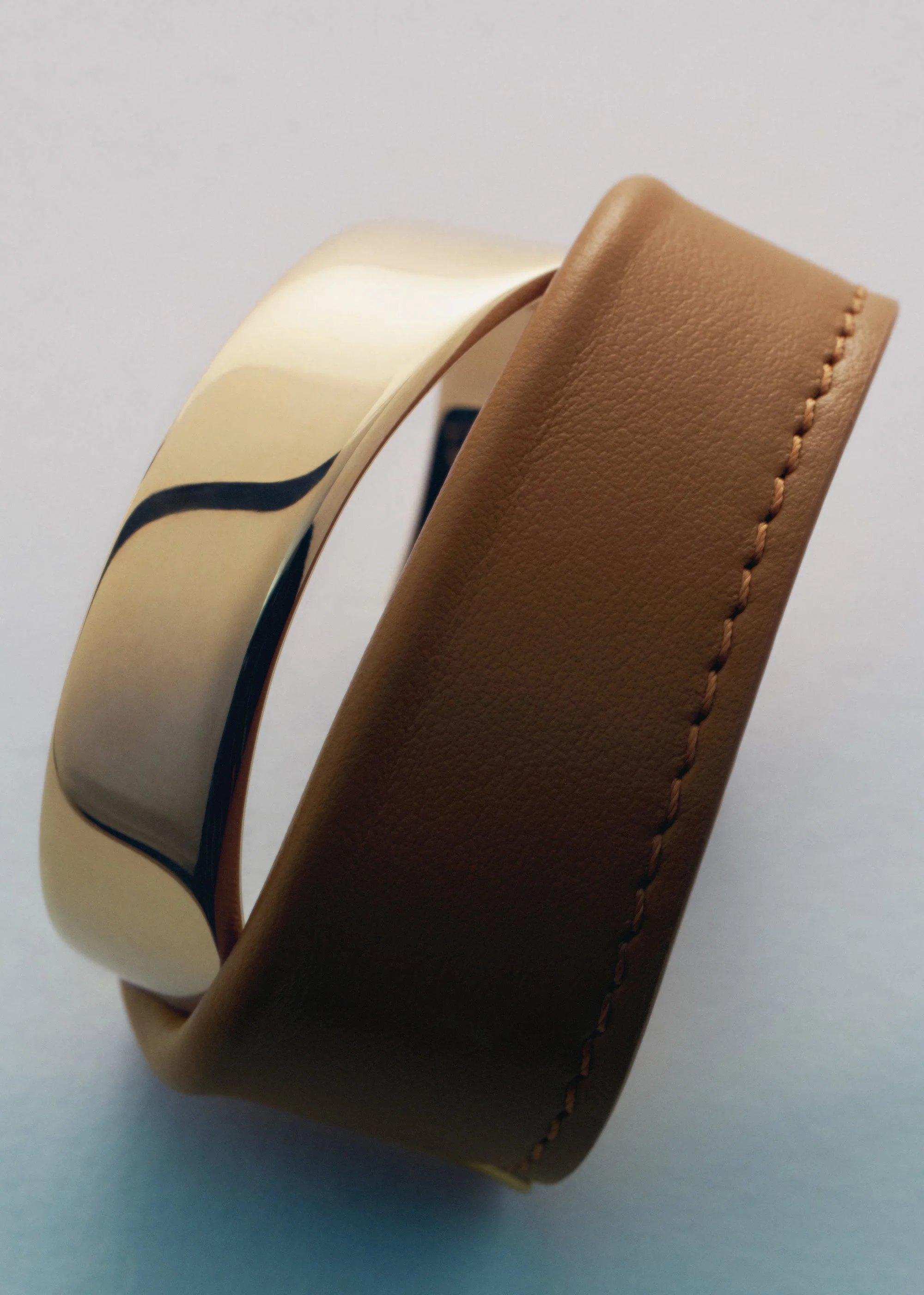 Ormé Cuff - Gold Gilded with Camel Leather - Image 2